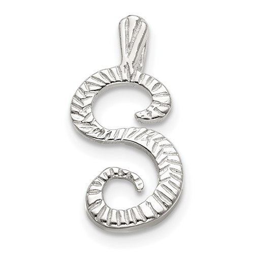 Sterling Silver Polished & Textured Letter S Initial Chain Slide