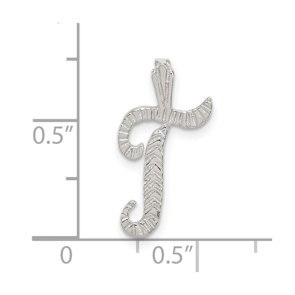 Sterling Silver Polished & Textured Letter T Initial Chain Slide (QC8459T)
