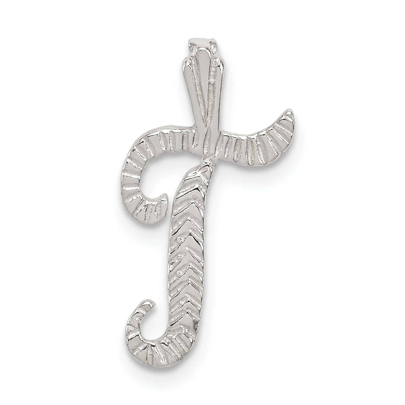 Sterling Silver Polished & Textured Letter T Initial Chain Slide (QC8459T)