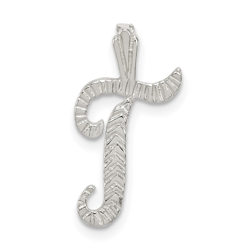 Sterling Silver Polished & Textured Letter T Initial Chain Slide (QC8459T)