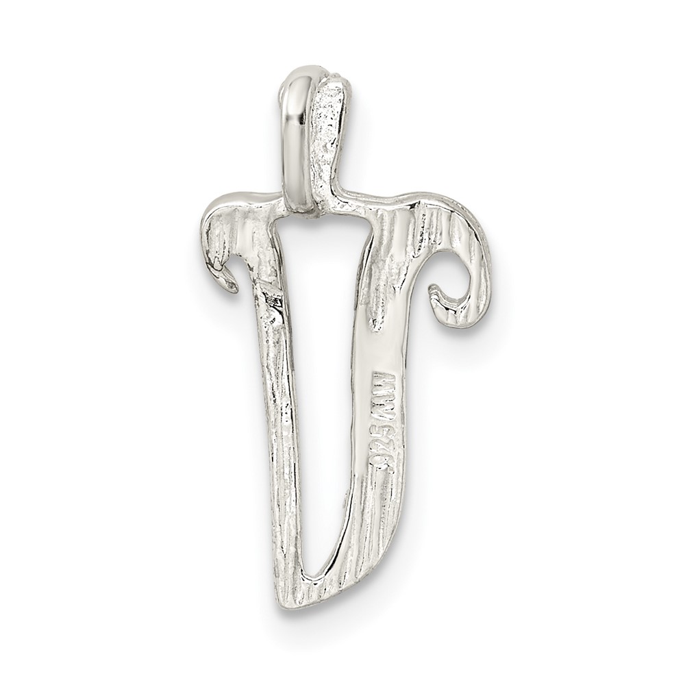 Sterling Silver Polished & Textured Letter V Initial Chain Slide (QC8459V)