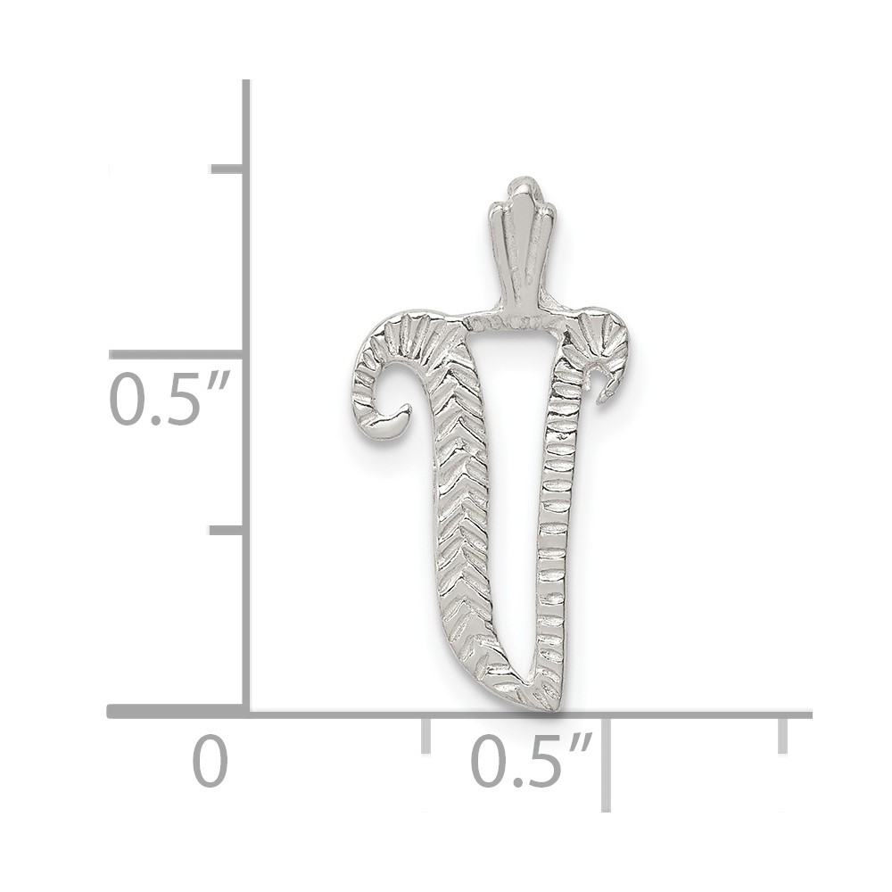 Sterling Silver Polished & Textured Letter V Initial Chain Slide (QC8459V)
