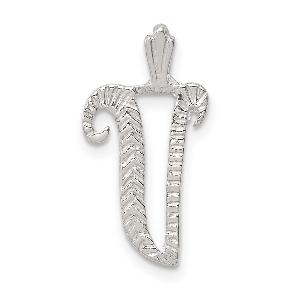 Sterling Silver Polished & Textured Letter V Initial Chain Slide (QC8459V)
