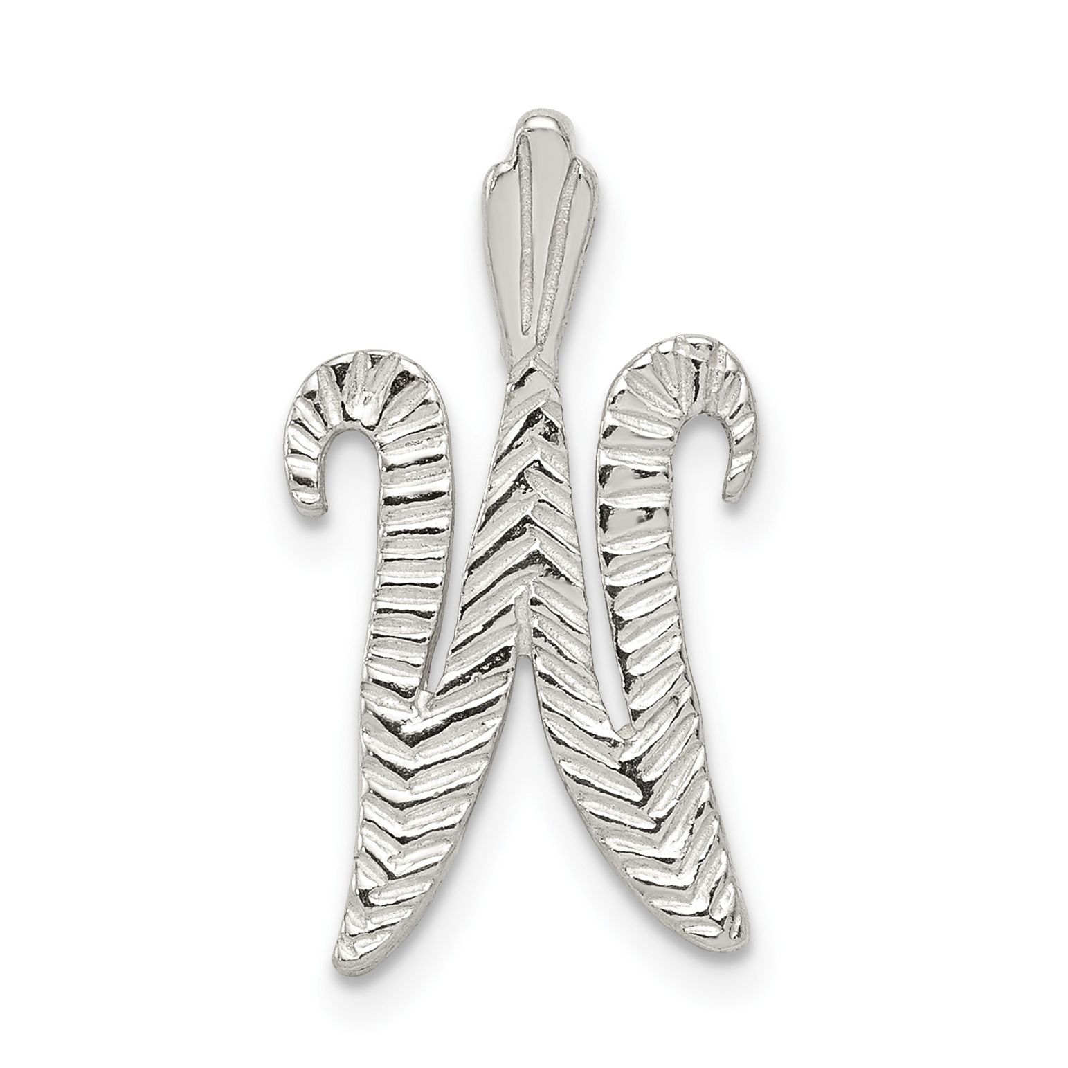 Sterling Silver Polished & Textured Letter W Initial Chain Slide (QC8459W)