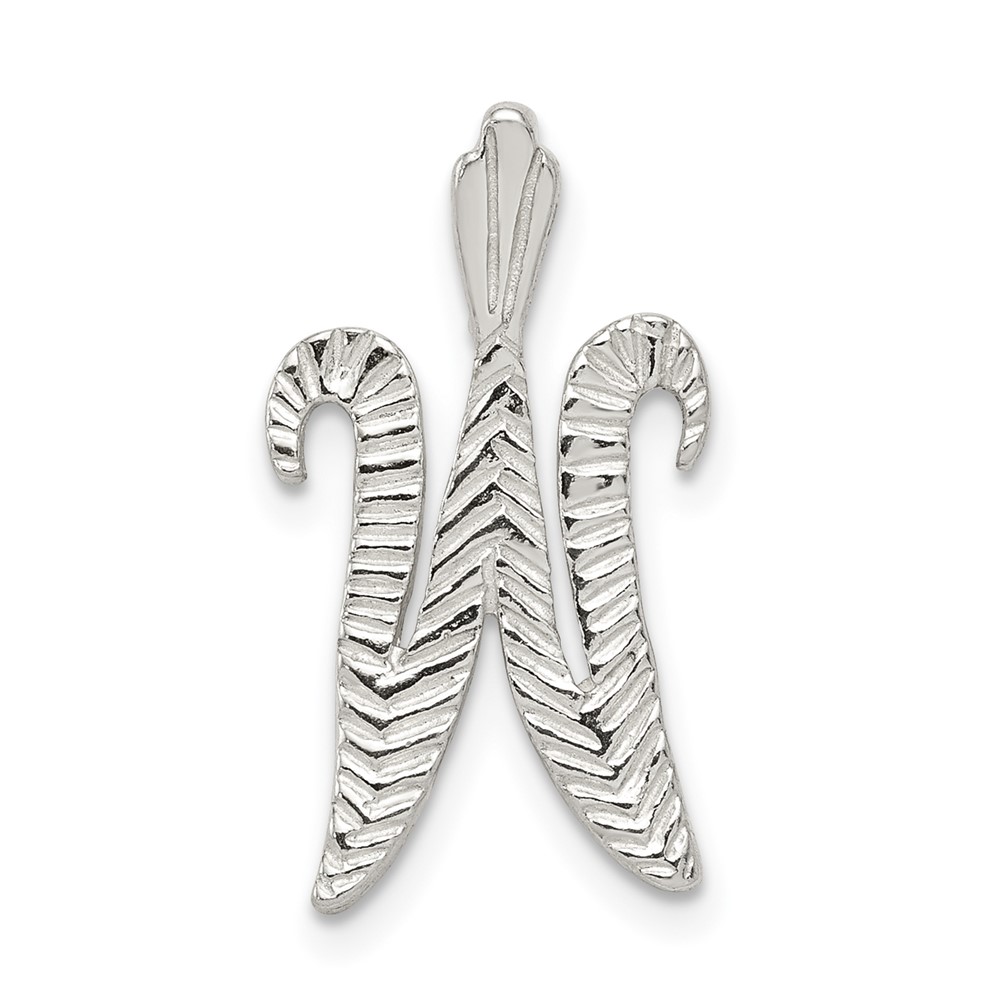 Sterling Silver Polished & Textured Letter W Initial Chain Slide (QC8459W)