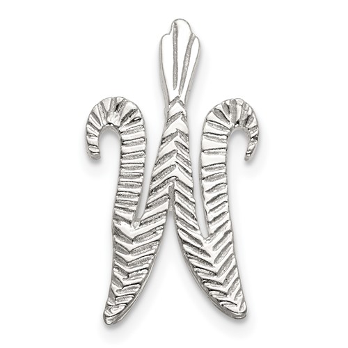 Sterling Silver Polished & Textured Letter W Initial Chain Slide