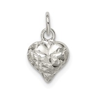 Sterling Silver Polished Diamond-cut Puff Heart Charm view 3