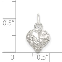Sterling Silver Polished Diamond-cut Puff Heart Charm view 4