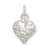 Sterling Silver Polished Diamond-cut Puff Heart Charm view 1