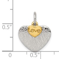 Sterling Silver Gold-plated Textured Love Charm Pendant view 3