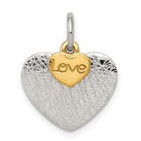 Sterling Silver Gold-plated Textured Love Charm Pendant view 1