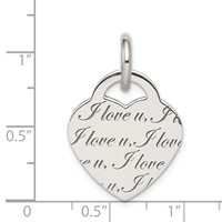 Sterling Silver Antiqued Polished I Love You Engravable 19mm Heart Pendant view 3