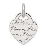 Sterling Silver Antiqued Polished I Love You Engravable 19mm Heart Pendant view 1