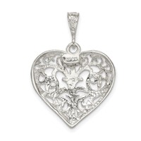 Sterling Silver Polished Diamond-cut Filigree Heart Pendant view 4