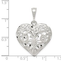Sterling Silver Polished Diamond-cut Filigree Heart Pendant view 3