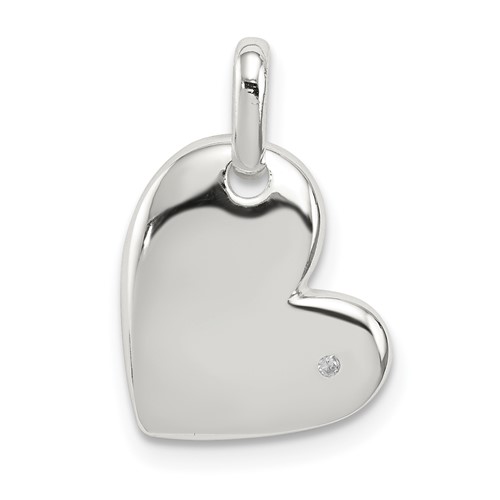Sterling Silver Polished Diamond Offset Heart Pendant