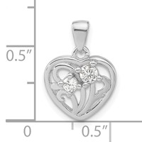 Sterling Silver Polished CZ Heart Pendant view 3