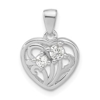 Sterling Silver Polished CZ Heart Pendant view 1