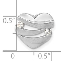 Sterling Silver Polished & Brushed CZ Heart Chain Slide view 3