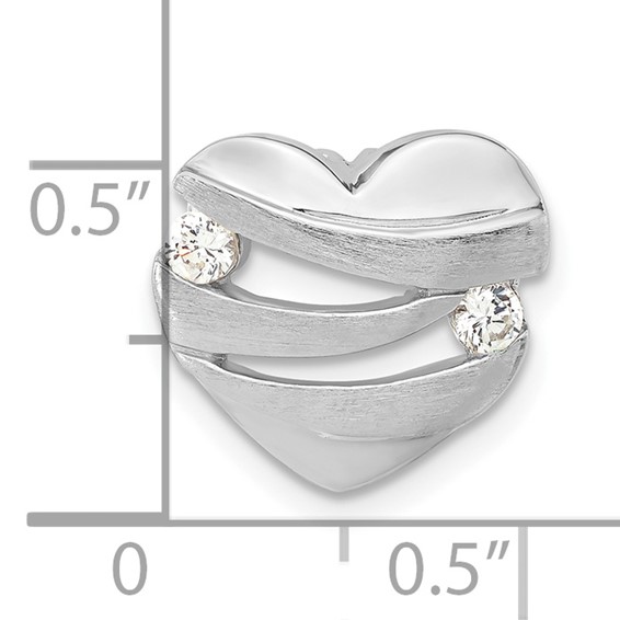 Sterling Silver Polished & Brushed CZ Heart Chain Slide