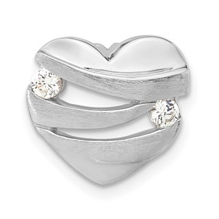 Sterling Silver Polished & Brushed CZ Heart Chain Slide