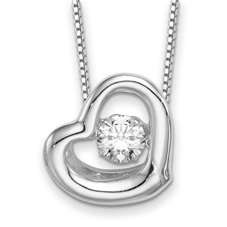 Sterling Silver Platinum-plated Vibrant CZ Heart Pendant on 18