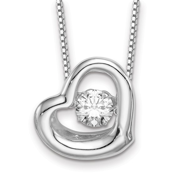 Sterling Silver Platinum-plated Vibrant CZ Heart Pendant on 18