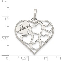Sterling Silver Polished and Textured Mom Engraved Heart Pendant view 3