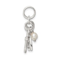 Sterling Silver Polished Key and Heart Charm with Simulated Pearl view 2
