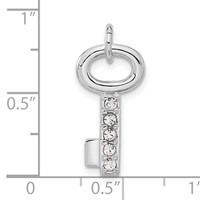 Sterling Silver Rhodium-plated Key Pendant with Crystal view 3