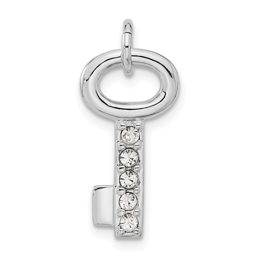 Sterling Silver Rhodium-plated Key Pendant with Crystal