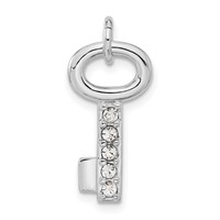 Sterling Silver Rhodium-plated Key Pendant with Crystal view 1