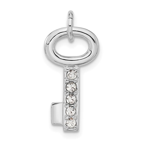 Sterling Silver Rhodium-plated Key Pendant with Crystal