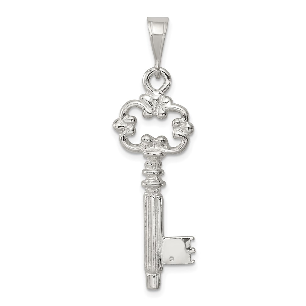 Sterling Silver Polished and Textured Key Pendant