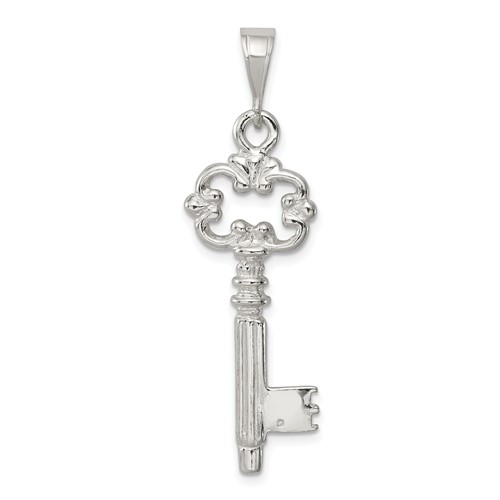 Sterling Silver Polished and Textured Key Pendant