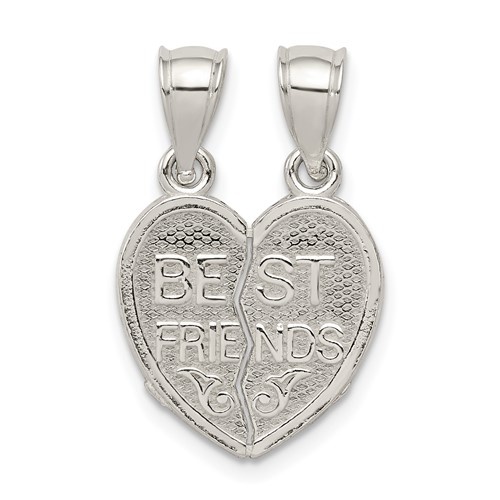 Sterling Silver Polished Best Friends 2-Piece Break-Apart Heart Pendant