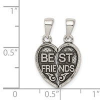 Sterling Silver Antiqued Best Friends 2-Piece Break-Apart Heart Pendant view 3