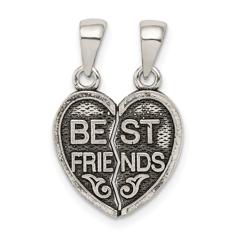 Sterling Silver Antiqued Best Friends 2-Piece Break-Apart Heart Pendant