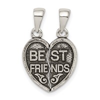 Sterling Silver Antiqued Best Friends 2-Piece Break-Apart Heart Pendant view 1