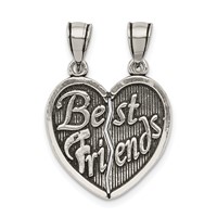 Sterling Silver Antiqued Best Friends 2-Piece Break-Apart Heart Pendant view 1