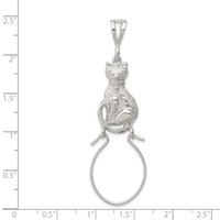 Sterling Silver Polished Sitting Cat Charm Holder Pendant view 3