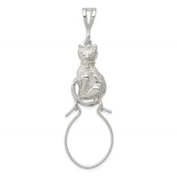Sterling Silver Polished Sitting Cat Charm Holder Pendant view 1