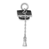 Sterling Silver Rhodium-plated Graduation Cap W Black CZ Pendant view 2