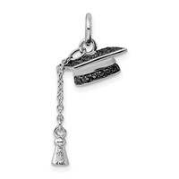 Sterling Silver Rhodium-plated Graduation Cap W Black CZ Pendant view 3