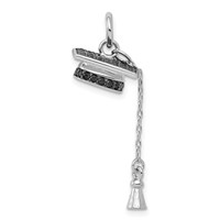 Sterling Silver Rhodium-plated Graduation Cap W Black CZ Pendant view 1