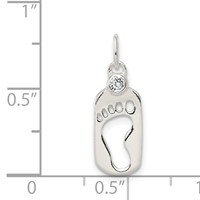 Sterling Silver Polished Footprint CZ Charm view 3