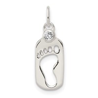 Sterling Silver Polished Footprint CZ Charm view 1