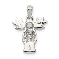 Sterling Silver Rhodium-plated Polished Satin Moose Pendant view 4
