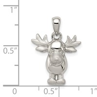 Sterling Silver Rhodium-plated Polished Satin Moose Pendant view 3