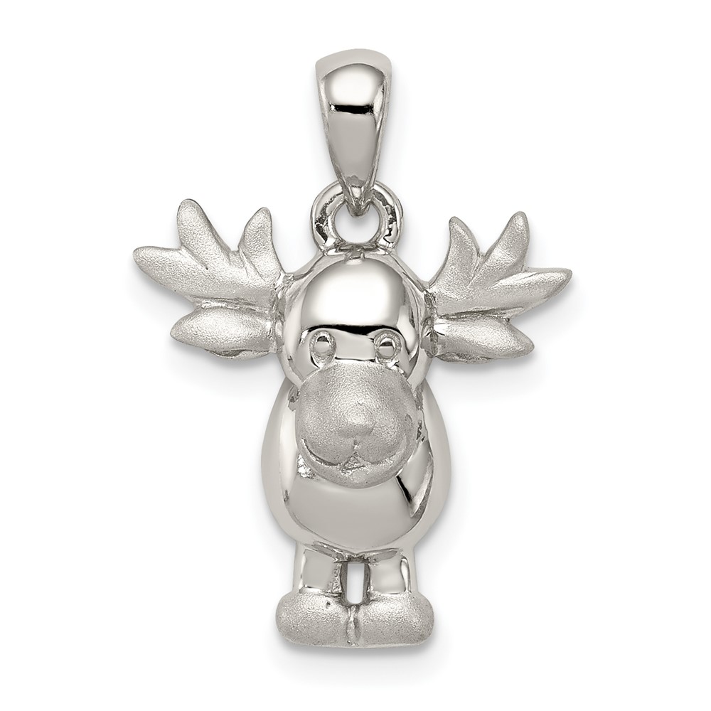 Sterling Silver Rhodium-plated Polished/Satin Moose Pendant (QC8560)